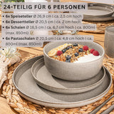 SÄNGER Cairo Clay | 24-styks porcelænssæt, stentøjsstel til 6, 6 tallerkener, 6 desserttallerkener, 6 pastaskåle, 6 serveringsskåle, gråt porcelænssæt | VÆRDIINDSAMLING