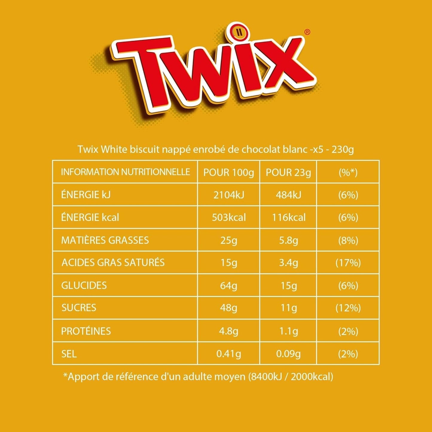 Twix hvide chokoladebarer | Karamel, kiks, hvid chokolade | Chokolade Multi Pack | 5 barer (5 x 46 g) (pakke med 5)