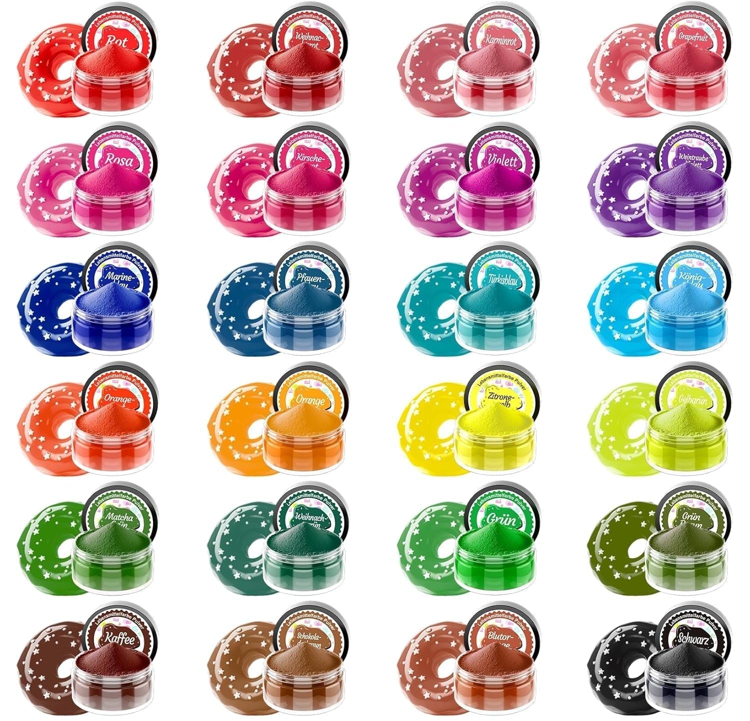Pulveriseret madfarve - 24 højkoncentreret madfarve Levende madfarve til kager, macarons, fondant, bagning, glasur, smørcreme, småkager - 2 g (hver)