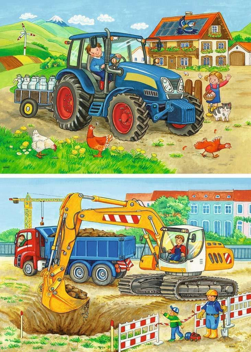 Ravensburger Puslespil til børn - 07616 Byggeplads og gård - Puslespil for børn fra 3 år, med 2X12 brikker Puslespil Naty Shop