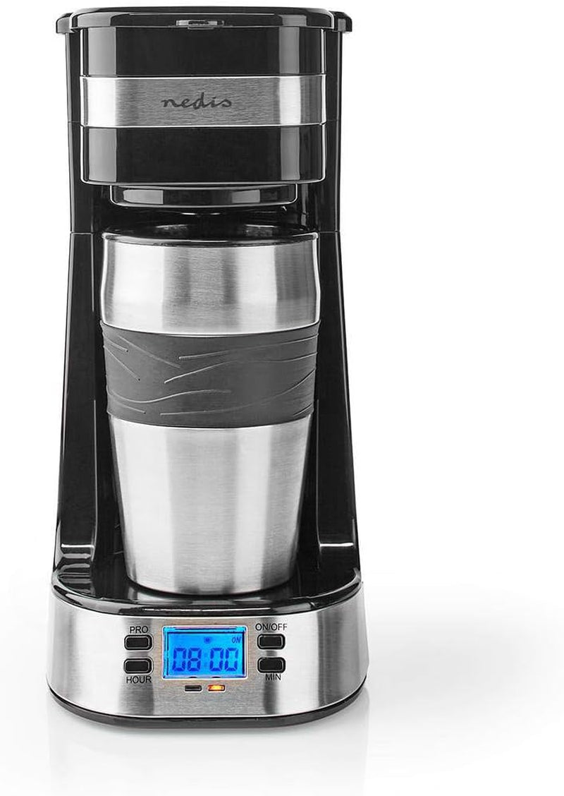 NEDIS Espressor - Filtreret kaffe - 0,4 l - 1 kop - Timer - Sort / Sølv