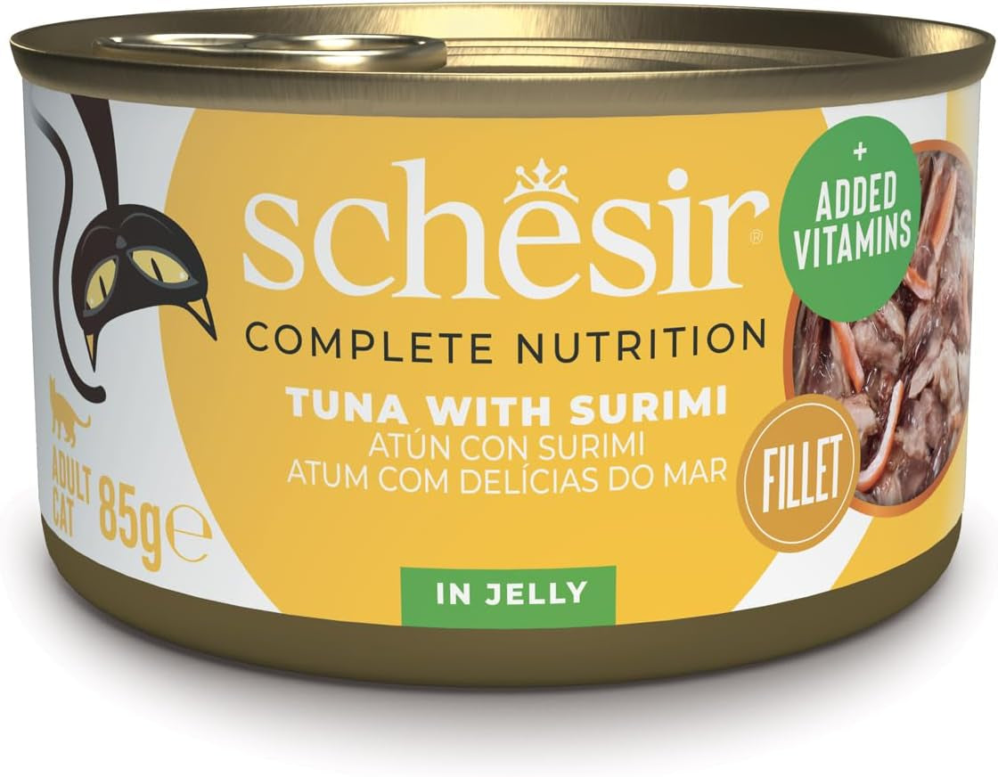 Surimi tun i gelé, våd kattefoder, dåse, 100 % naturlig, med tilsat vitaminer, 12 x 85 g