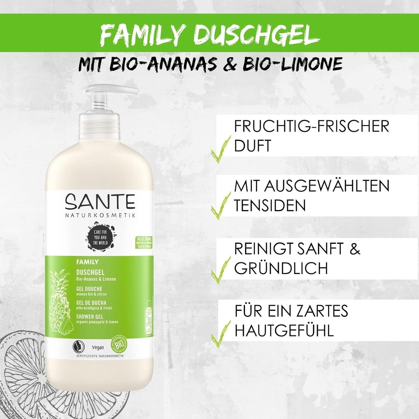 SANTE Natural Cosmetics Forfriskende brusegel med citrusduft, 950 ml Brusebad og bad Naty Shop