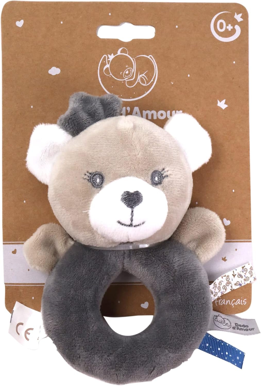 - Plyslegetøj med rangle - Bjørn - 012290 - Grå - Fleece - Fødsel - Blødt legetøj - Baby - Beroligende - Blødt - Vaskbar - 13 cm x 10 cm - Fra 0 måneder Babylegetøj Naty Shop
