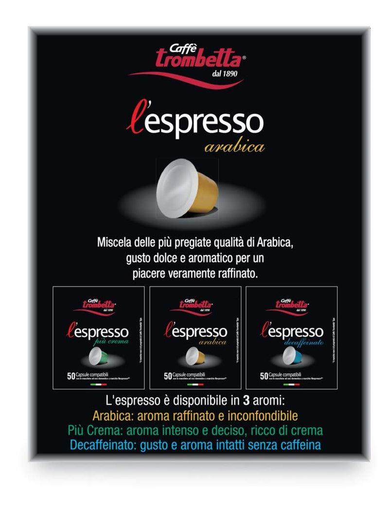 Caffè TROMBETTA L 'Espresso, Italien Kaffee Nespresso-kompatibel Kapseln. Aus 100% Arabica mit einem vollmundigen und körperreichen - 50 Kapseln, 50 Stück (1er Pack)