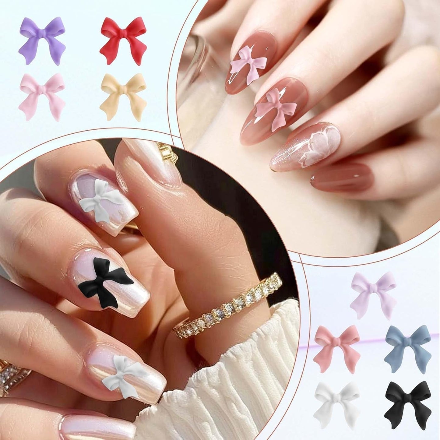 100 Stück 3D Negle Decorations Sets Schleifen Nagelanhänger Nagelkunst Dekorationen Schleife Für Acrylnägel, Süße Kawaii-Schleifenanhänger, Hübsche Nagel-Schleifenanhänger-Dekoration