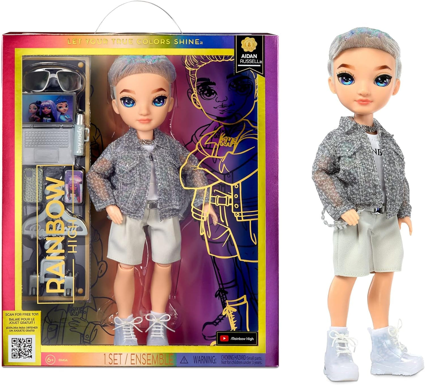 Rainbow High Fashion Doll - Aidan Russell - Lilla drengedukke - Moderigtigt outfit og 10+ farverige legetilbehør - Til samlere og børn i alderen 4-12