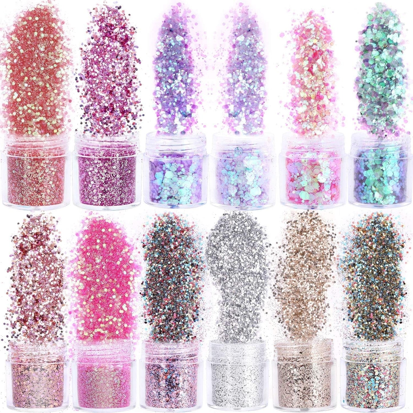 HOWAF 12 æsker Negle Glitter Ansigt Kropsbørste Glitter Makeup Negle Glitter Øjen Læbe Hår Kropsdekoration Halloween Julefestival Maskerade Makeup Tilbehør