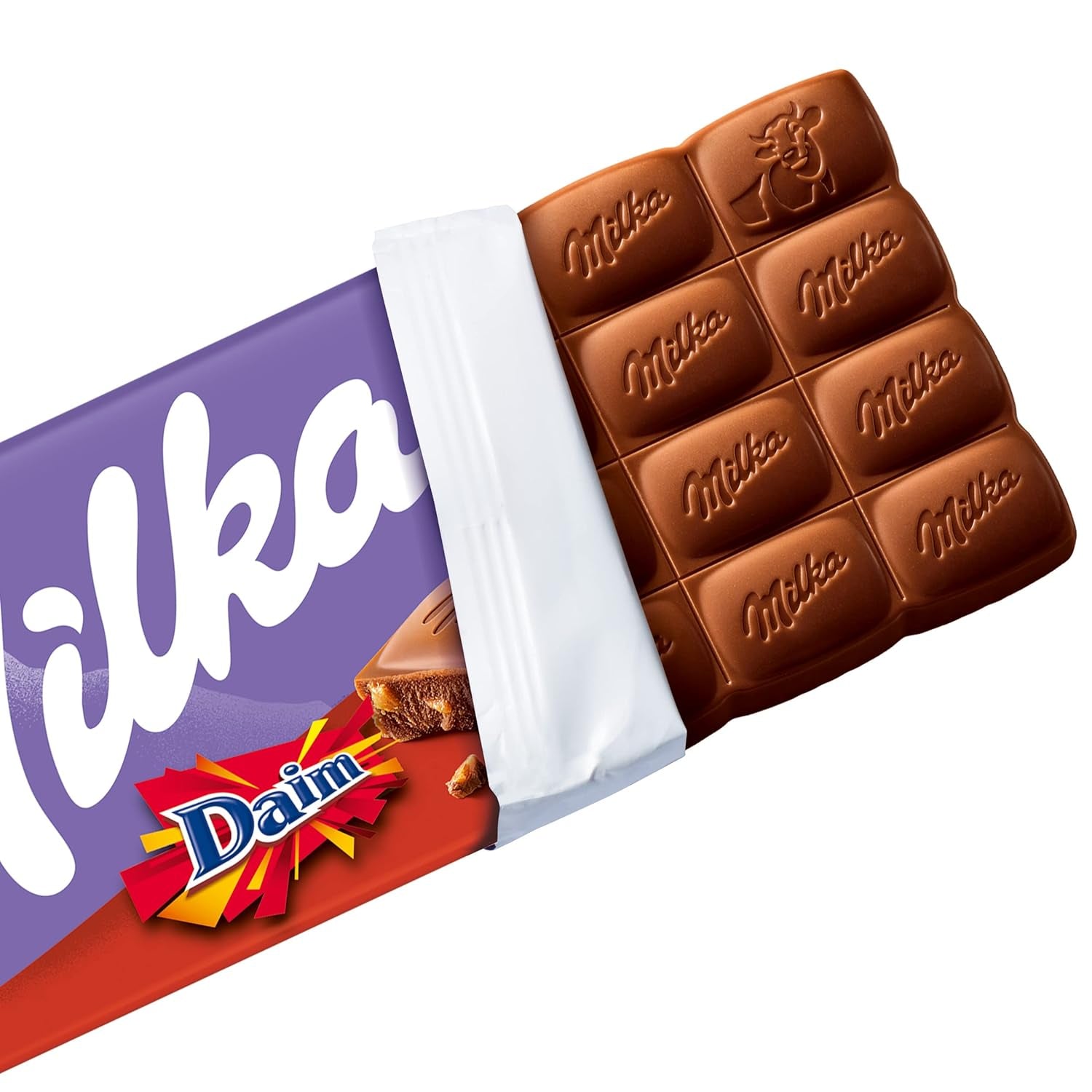 & Daim 1 x 100g I Alpine mælkechokolade I med stykker af karamel og mandler I 100% Alpine mælkechokolade I Chokoladebar med Daim (pakke med 4)