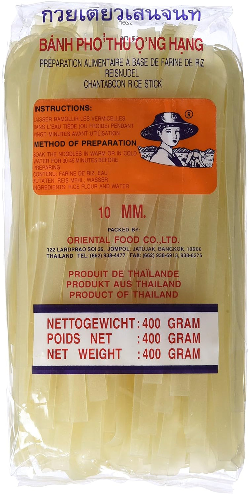 Risnudler - Thai, 10 mm brede risnudler, lavet af rismel - 17 x 400 g