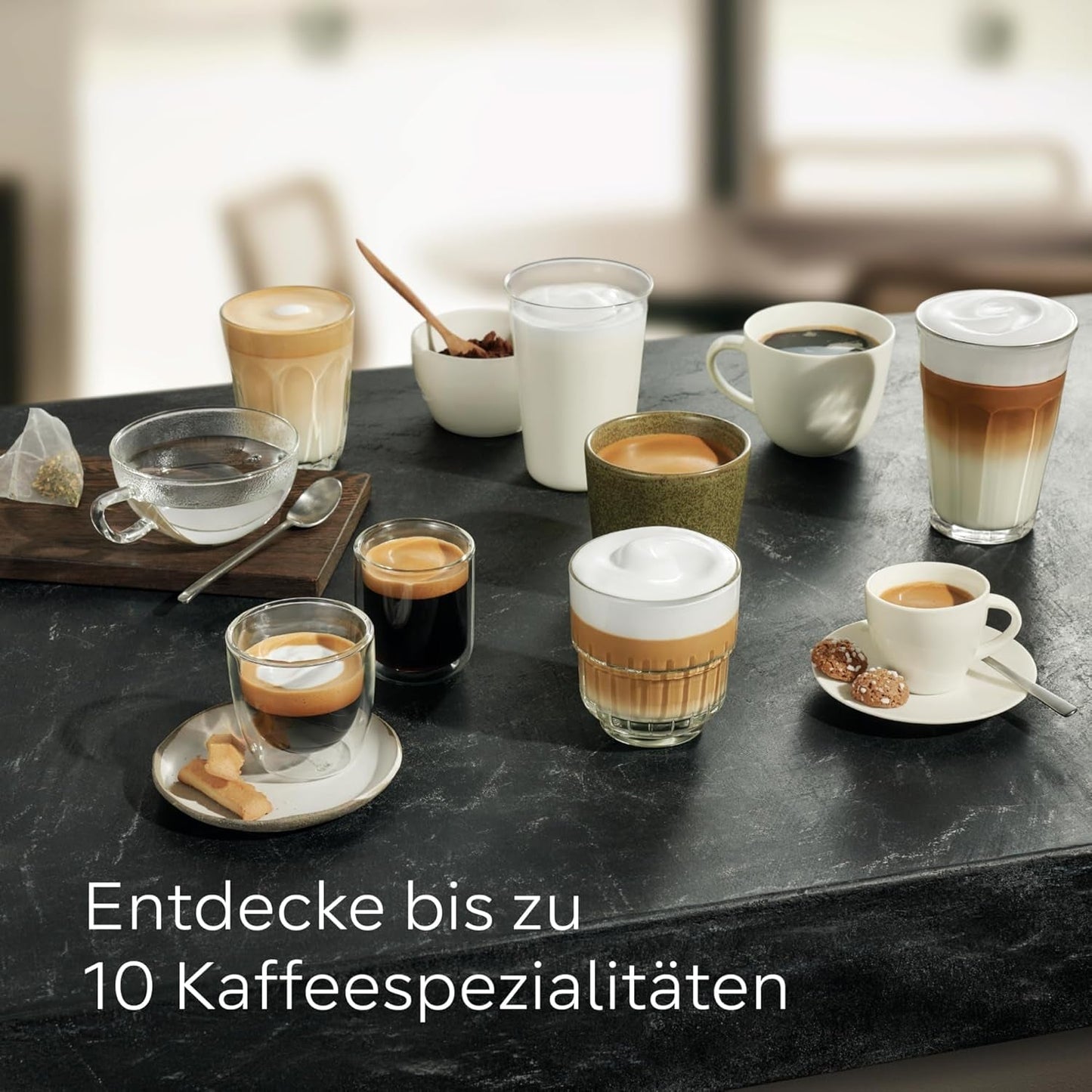 Siemens EQ500 fuldautomatisk espressomaskine TQ513D01, mange kaffespecialiteter, mælkeskummer, integreret mælkebeholder, automatisk damprensning, 1500 W, naturligt lys sølv/klaver sort