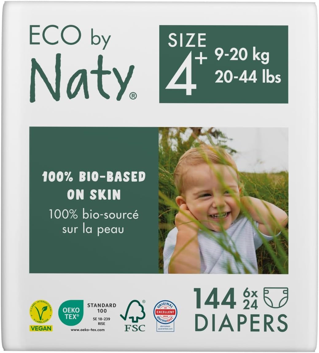 Eco Diapers Eco fra Naty Baby Eco Diapers - premium økologiske bleer, miljøvenlige, lavet af plantebaserede materialer, ideel til følsom babyhud (størrelse 5 - 80 stk.)