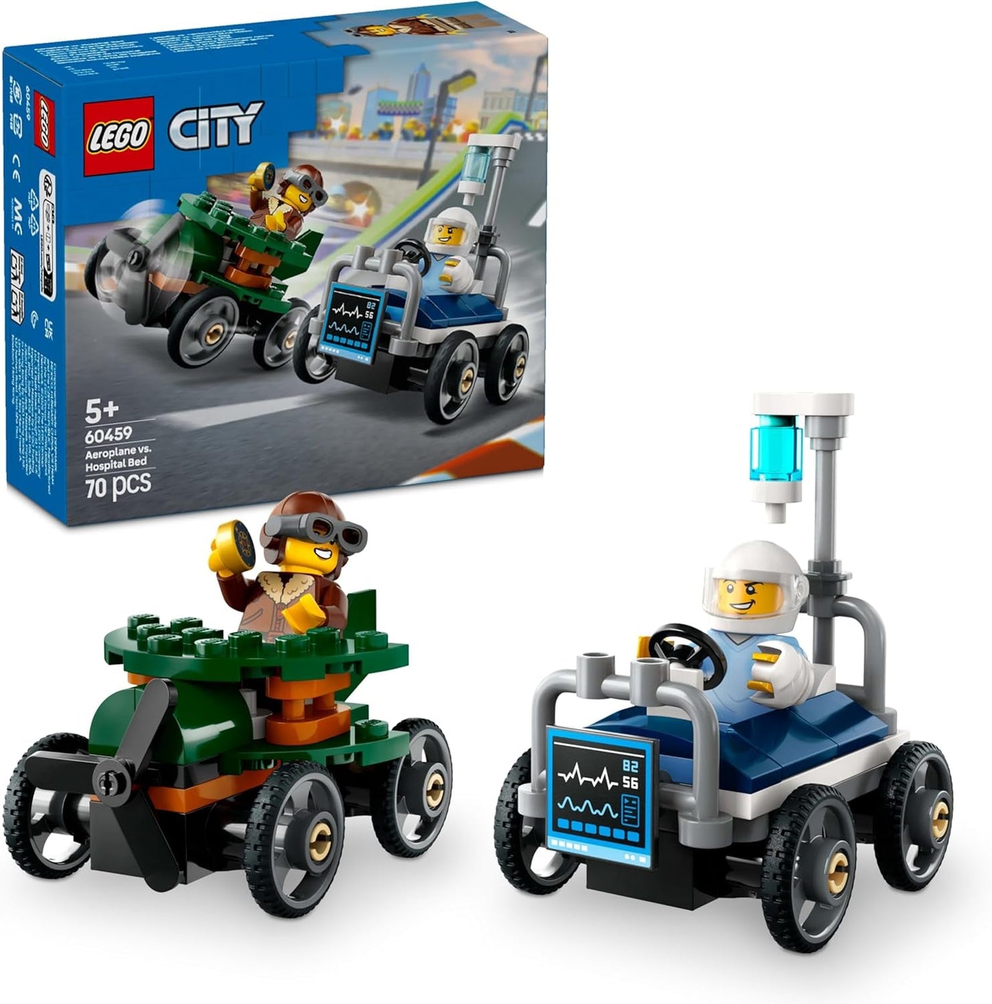 LEGO City Airplane vs. Hospitalsseng Racerbilsæt - Sæbekasselegetøj til drenge og piger fra 5 år - Byggesæt med 2 minifigurer - Fødselsdags- og feriegave 60459 Byggesæt Besuche den LEGO-Store Standardtitel