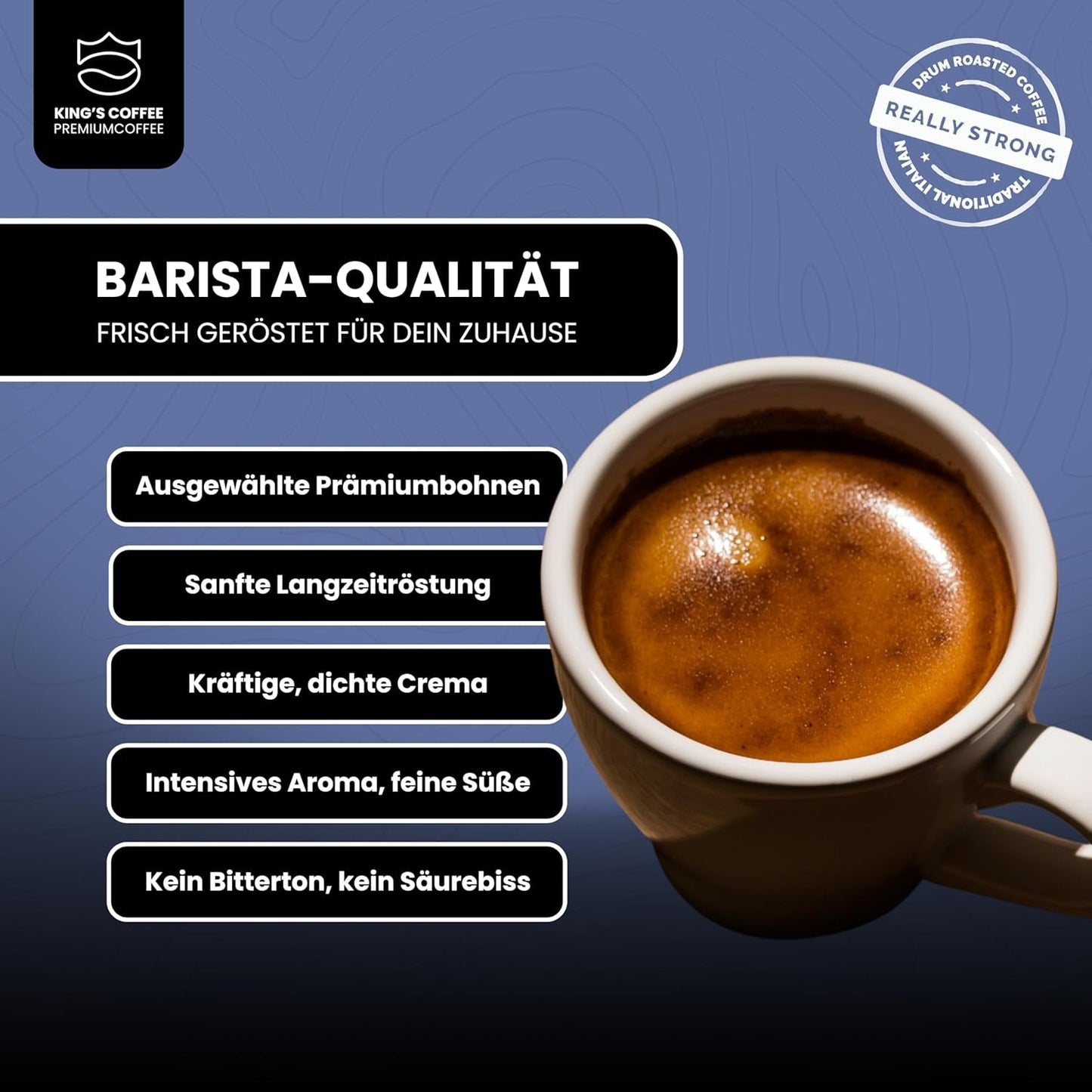 KING'S COFFEE - AMESTEC RS ESPRESSO - 1 kg stærke og aromatiske kaffebønner - kaffe med lav syreindhold - kaffe med hel bønne - ristning af små partier fra Italien - espressobønner til fuldautomatiske maskiner og portafiltermaskiner