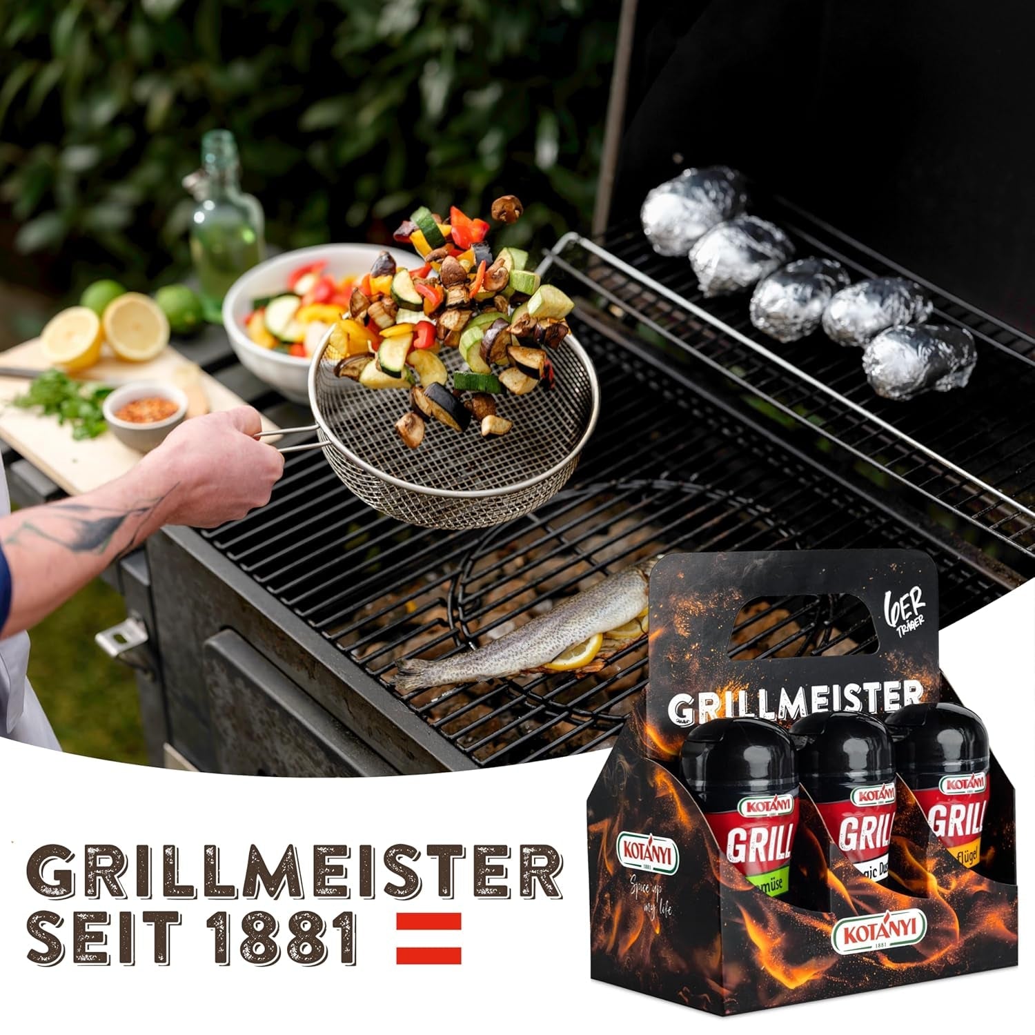 KOTÁNYI Grill Krydderi Gavesæt - 6er Carrier - Gaver til Mænd - Grill Tilbehør & Krydderi Sæt für jedes BBQ - Grill Tilbehør inkl. Magic Dust - [Jetzt Geburtstagsgeschenk für Männer bestellen!]