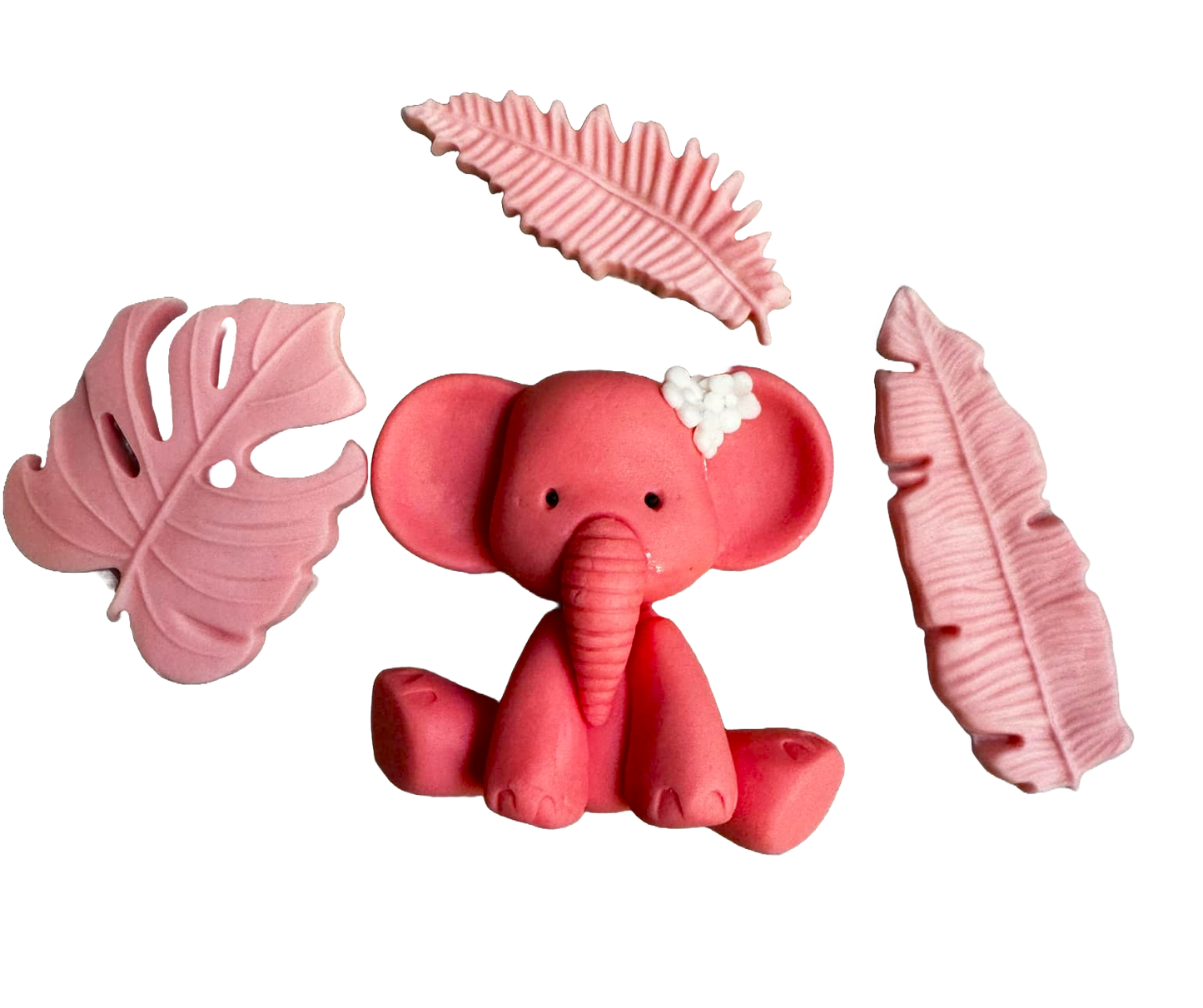 Sæt med 4 spiselige sukkerpynt, barnedåb, elefant, piger Sukkerpasta dekorationer Naty Shop