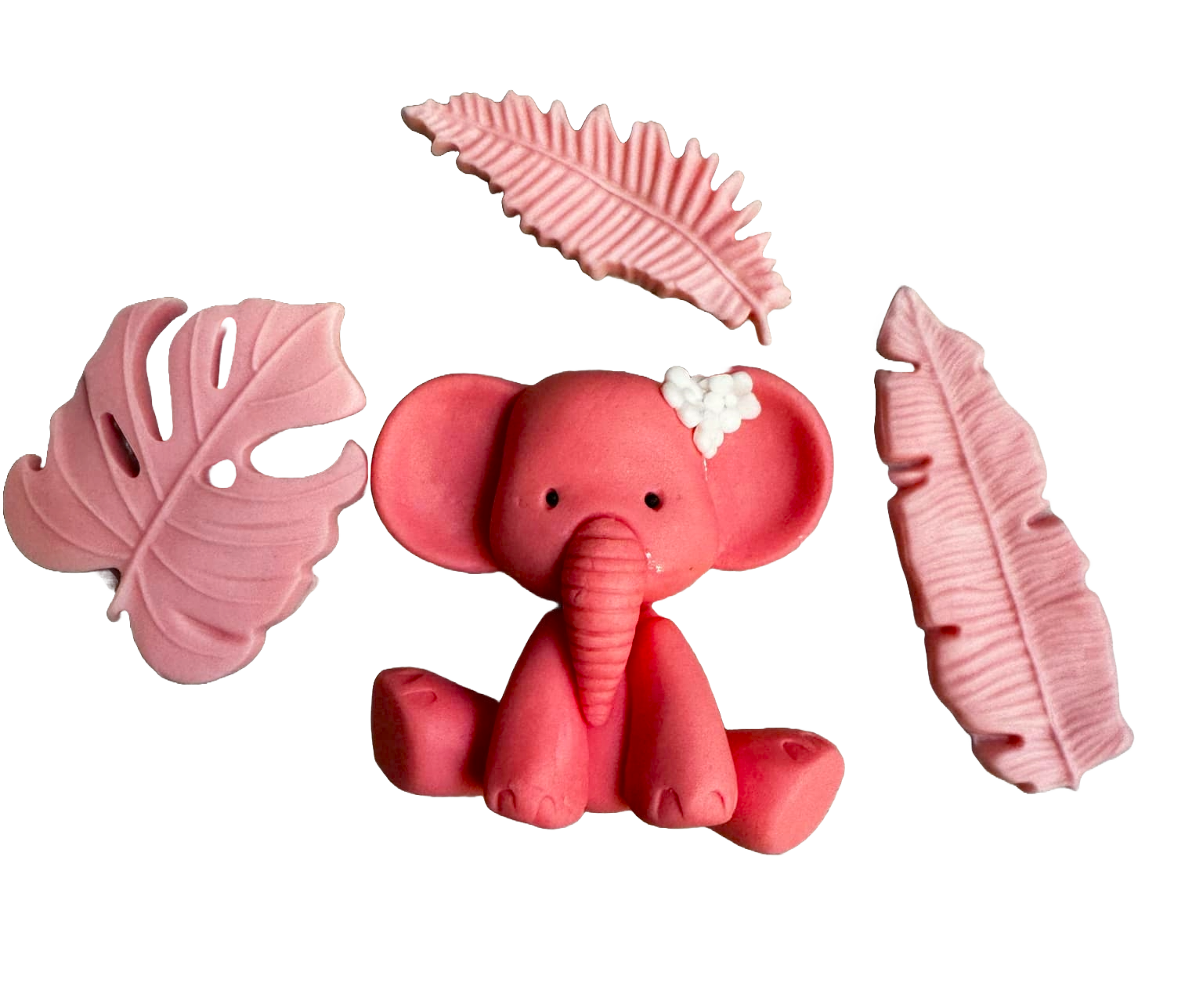 Sæt med 4 spiselige sukkerpynt, barnedåb, elefant, piger Sukkerpasta dekorationer Naty Shop
