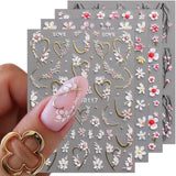 JMEOWIO 3D Nagelsticker Blume Nail Art Sticker Selbstklebend Nagelaufkleber 5D Stereoskopisk Frühling Sommer Floral Dekoration Nageldesign Zubehör 4 Blatt