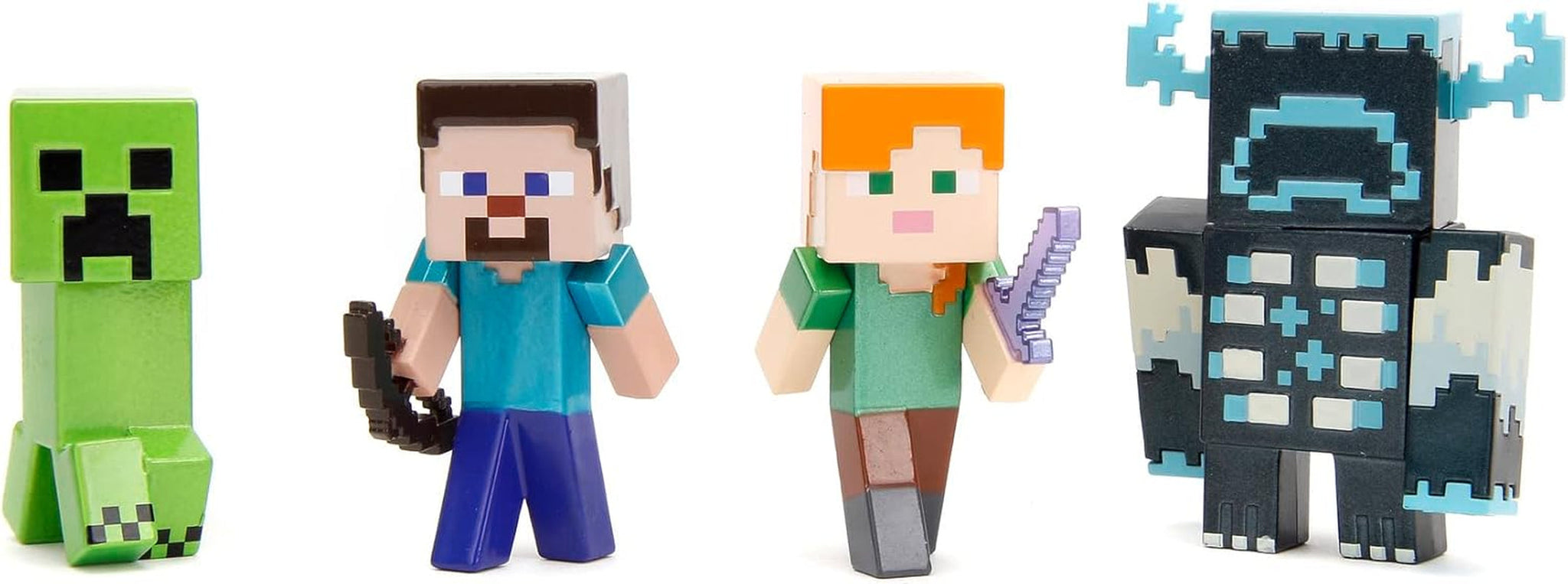 Jada Toys Minecraft figursæt (4 stykker) lavet af metal - Minecraft Caves & Cliffs Samlefigurer (Steve, Alex, Creeper og Warden) Til spillere og samlere 8+ 6 cm hver Action Figurer Naty Shop