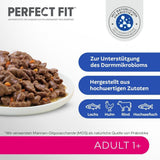 Perfect Fit Adult 1+ vådfoderudvalg med laks, dybhavsfisk, oksekød og kylling, 48 poser, 12x85g (pakke med 4) - Premium vådfoder til voksne katte fra 1 år