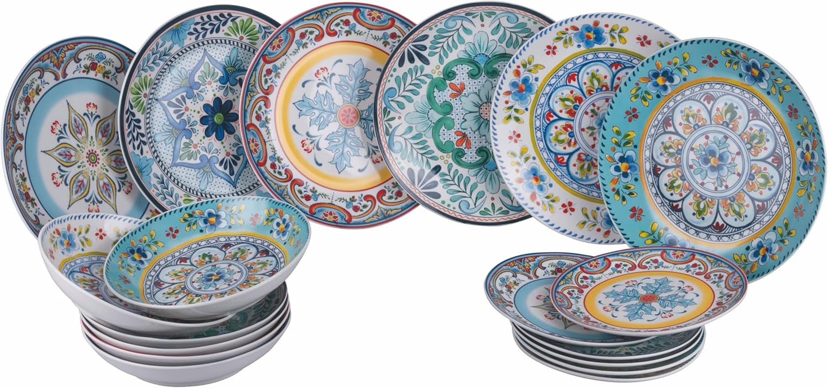 Porcelænsservice med 18 stykker, 6 forskellige sæt tallerkener, Andalusia