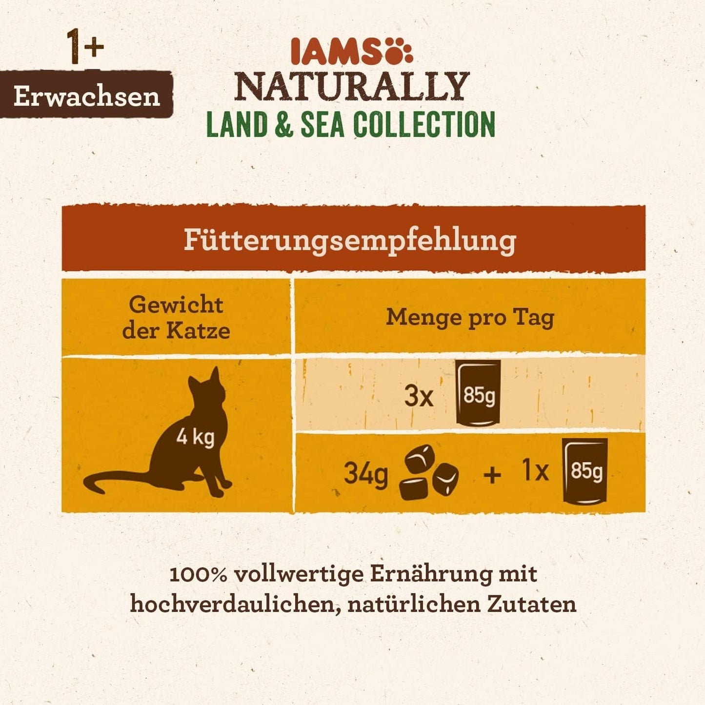 IAMS Natural Wet Cat Food i Sauce - Højkvalitets kød- og fiskevådfoder til voksne katte, Land & Sea Collection, 12 x 85g