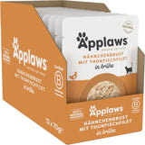Applaws 100% naturlig Nassfutter for Katzen, Hühnerbrust med Tunfischfilet i Brühe - Pakning med 12 x 70g Beuteln