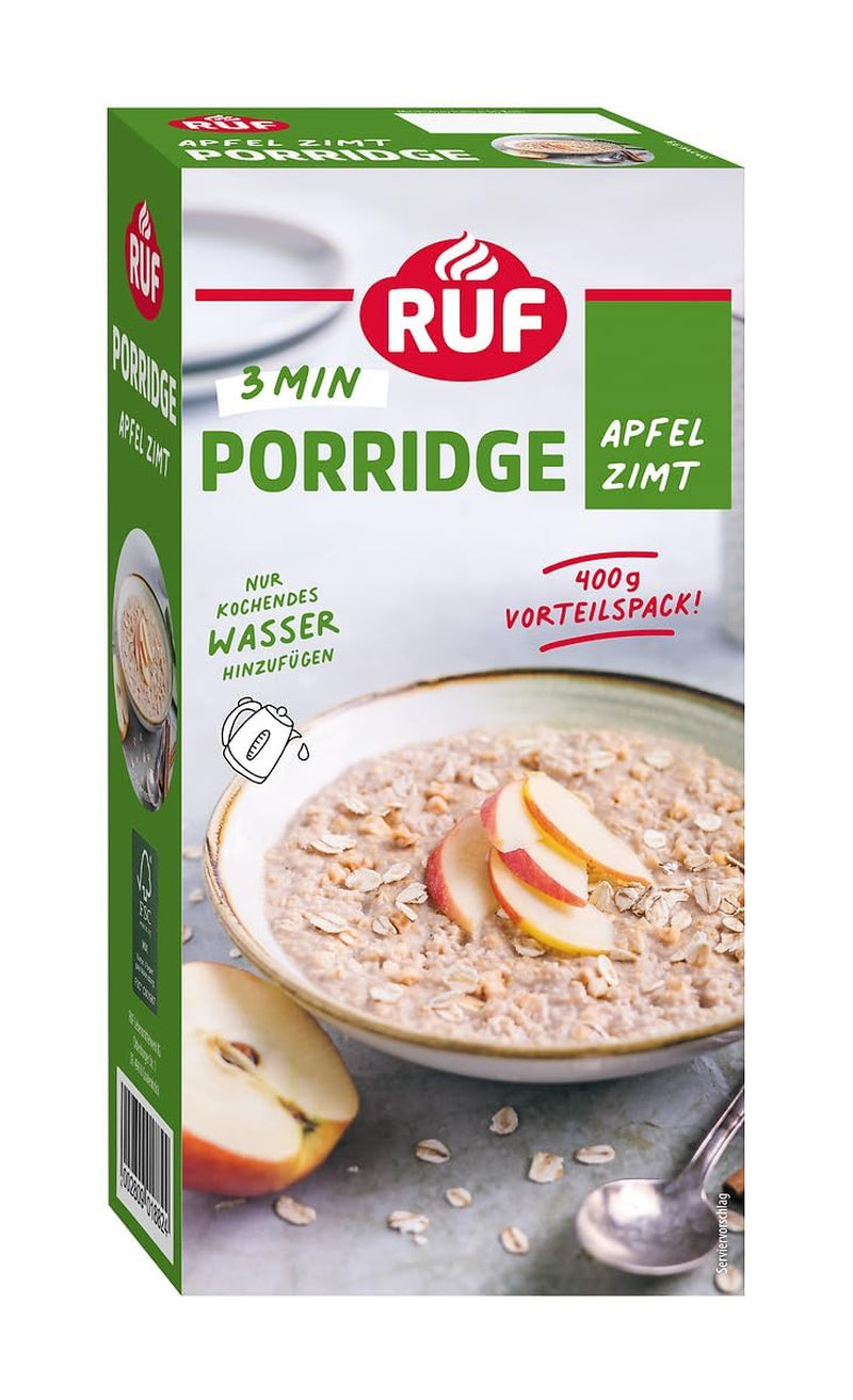 RUF kanel æble havregryn med hele havreflager, delikat kanelsmag og tørrede æblestykker, snacks, bulkpakke, 1 x 400 g