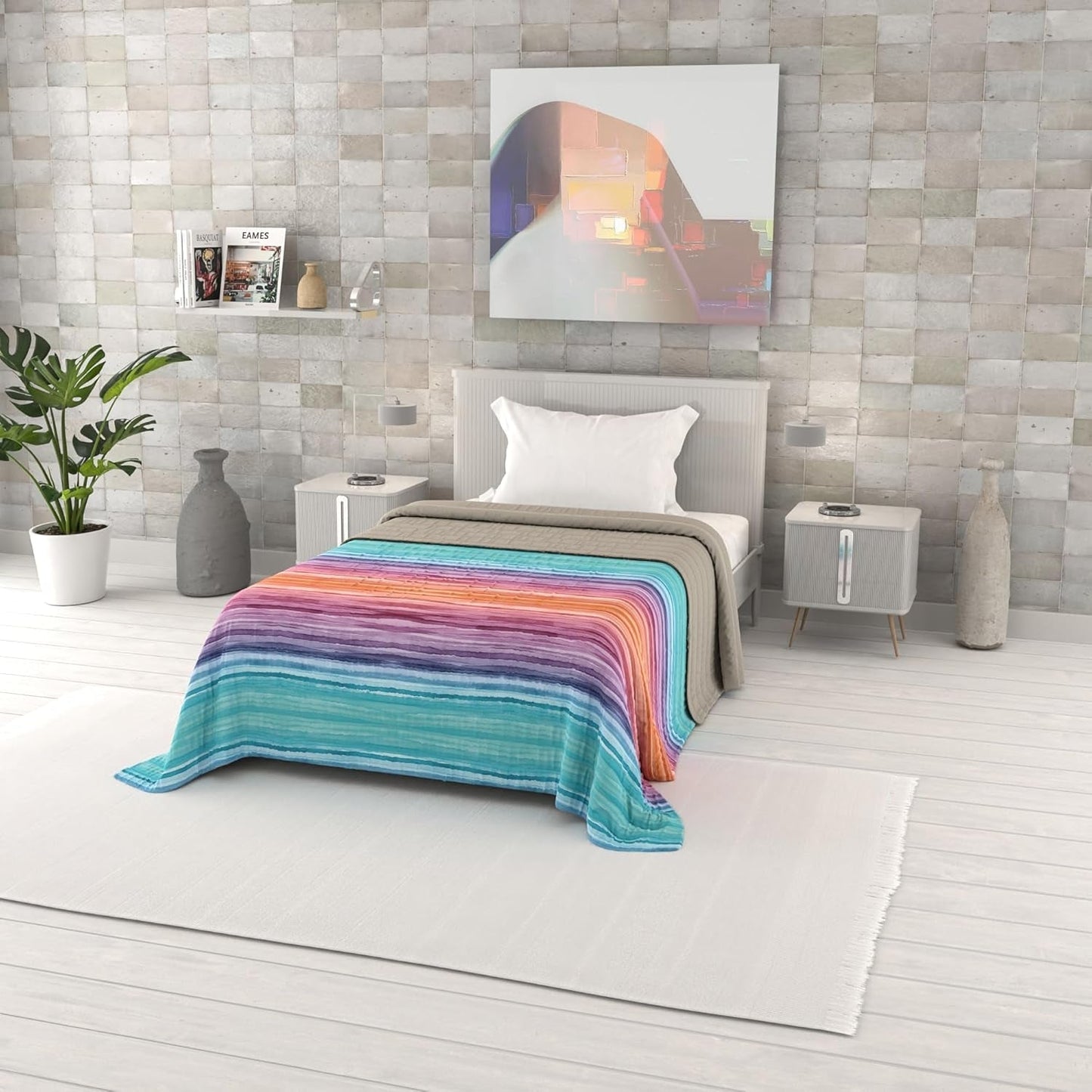 Fantasy printet sommerdyne, polyesterfyld, kronblade, 260X270Cm Dyner og dyner Naty Shop Rainbow 170X270Cm