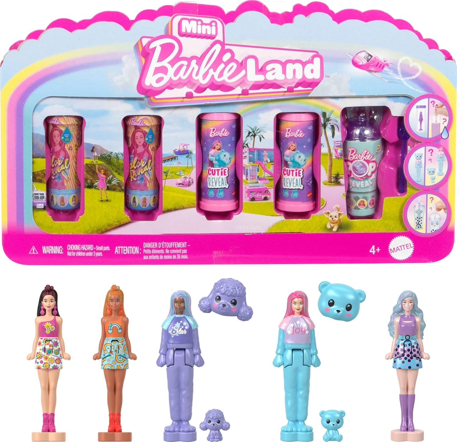 Barbie Mini Barbieland Sæt med 5 Fashionista-dukker, ca. 3,8 cm højde minidukker i læbestiftsærmer Surprise Collection Set (stile kan variere), JBD26 Naty Shop Dolls 4 Pack