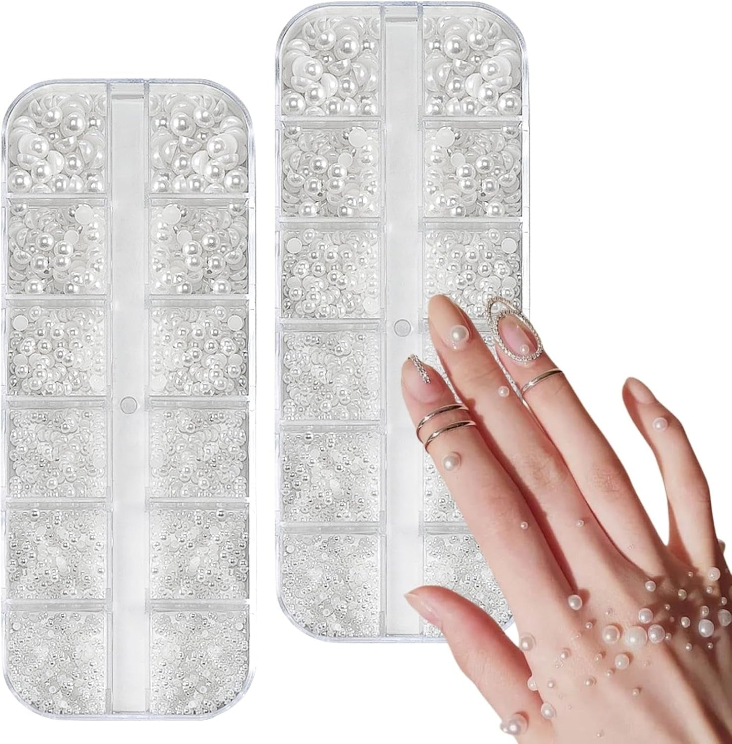 12 Größen Nail Art Perlen, Flache Perlen, Nail Art Accessoires, Halbkreis Nagelperlen, Weiße Nail Charms Und Glitzersteine ​​Nägel Für Nail Art Design, DIY Basteln, Alltag, Hochzeit (2 kasser)