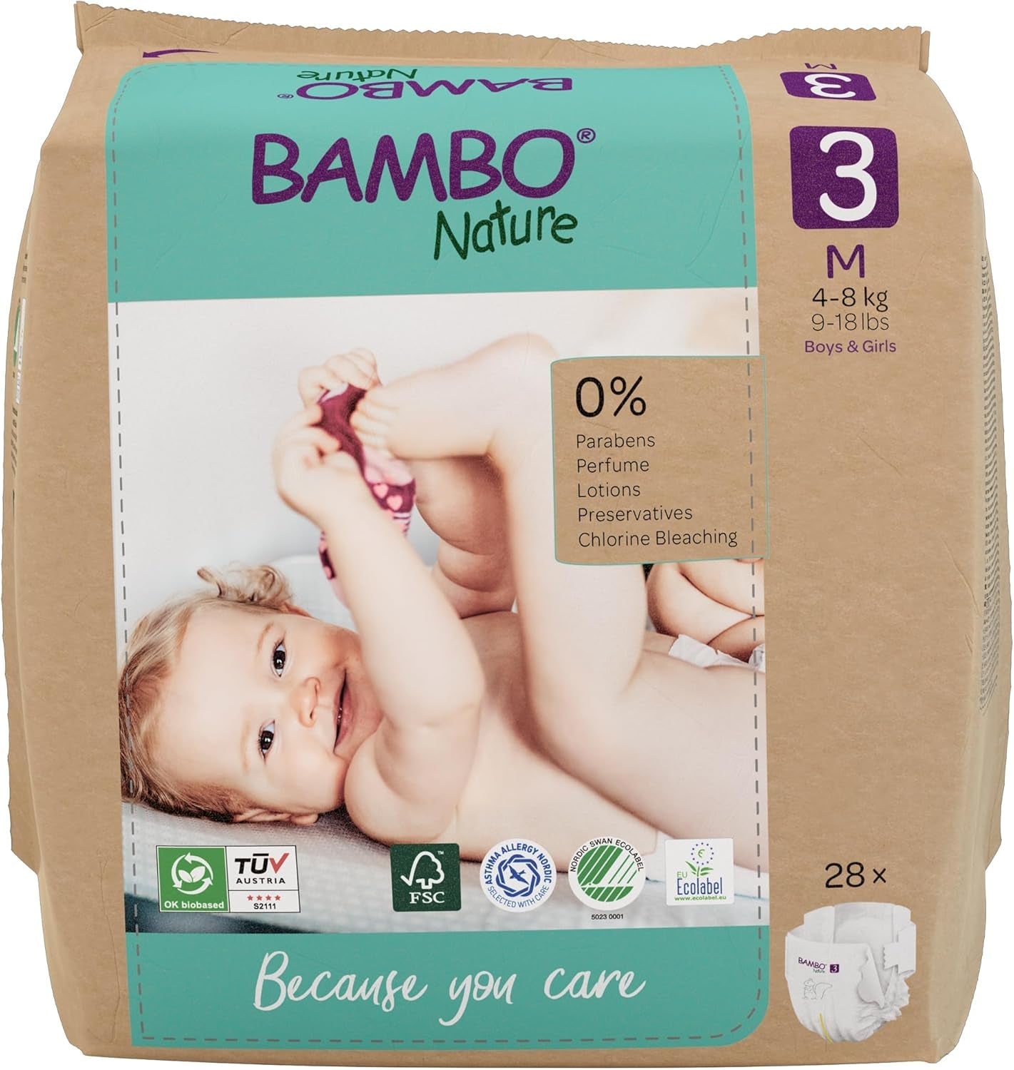 Bambo Nature Babybleer, Størrelse 1 (2-4 kg), 132 Count Månedsæske | Premium bleer med forbedret lækagebeskyttelse | Ultimativ komfort og frihed for nyfødte | Dermatologisk testede bleer