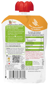 FRECHE FREUNDE Økologisk frugtpose, der kan presses sammen Æble Kanel Pære Ris Spelt frugtpuré med korn til babyer 6 måneder+ Vegansk 6-pak (6 x 100 g)