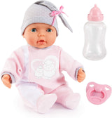 Bayer Design 93829AA My Piccolina interaktiv dukke med funktion, Talende dukke, Bevæger munden, 38 cm, Sut, Sutteflaske, Pink, Grå