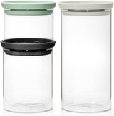 Brabantia - Stabelbar glasbeholder med låg - Sæt med 3 - Madopbevaring - Holder maden frisk i længere tid - Silikoneforsegling - Tåler opvaskemaskine - Mørkegrå/Lysegrå/Jadegrøn - 0,3L/0,6L/1,1L Madopbevaringsbokse Naty Shop Standardtitel