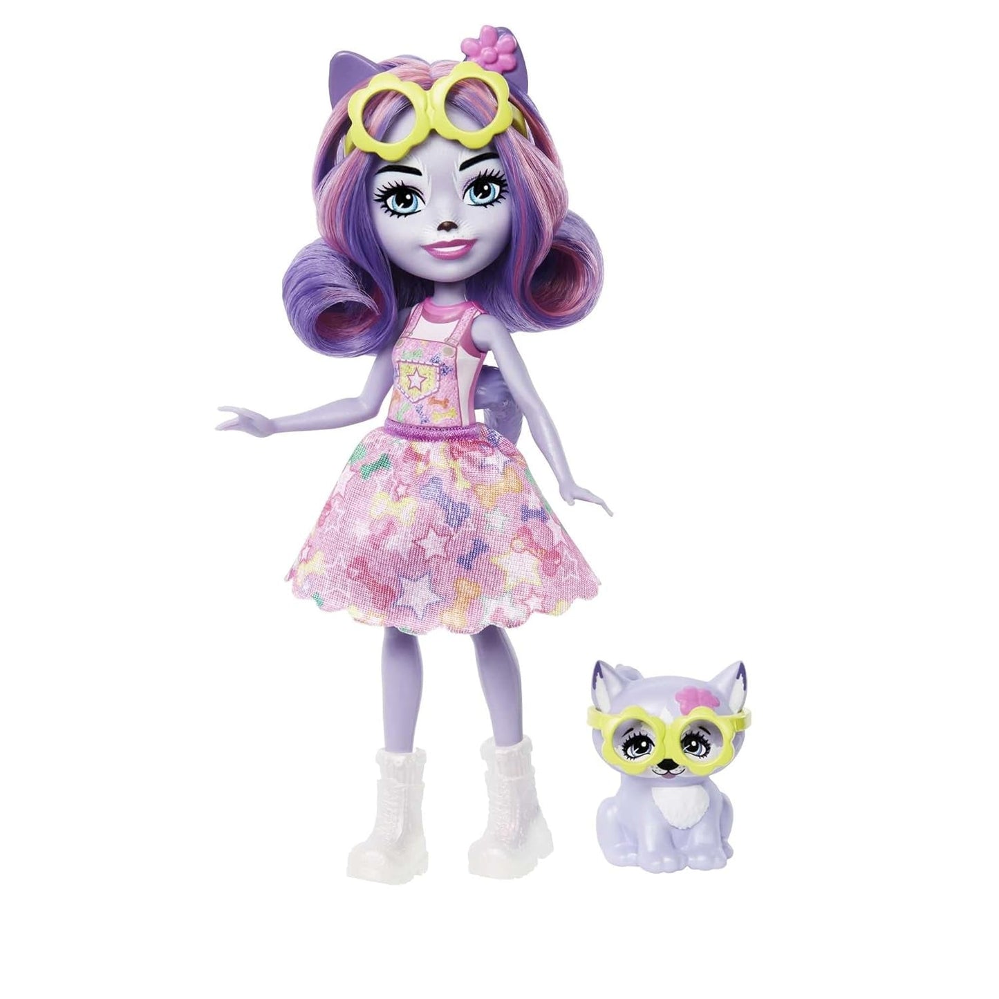 Enchantimals HHB90 - Hadley Husky dukke (ca. 15 cm) og slædehundefigur, lille dukke med aftageligt nederdel og tilbehør, fantastisk gave til børn fra 4 år og opefter