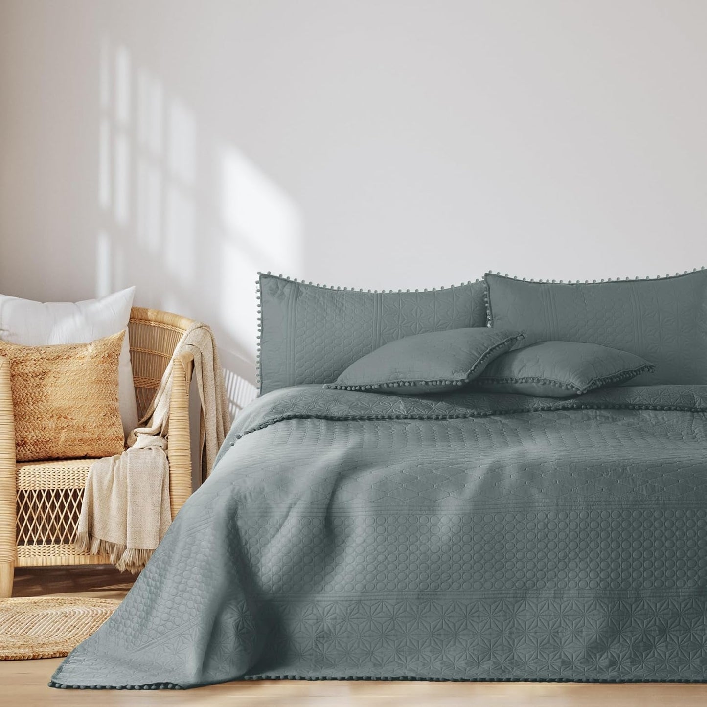 Ameliahome Sengetæppe med pomponer 220X240 Cm Dobbeltsidet sengetæppe Ultrasonic Quilting Polyester Meadore Grå Senge og Tæpper Besuche den AmeliaHome-Store Meadore grå 220X240 Cm