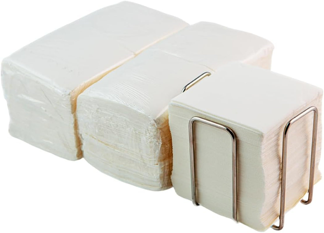 300 pakke hvide cocktailpapirservietter + servietholder i rustfrit stål Micro Dot Texture Tykt Absorberende 10 X 10 cm foldet sammen