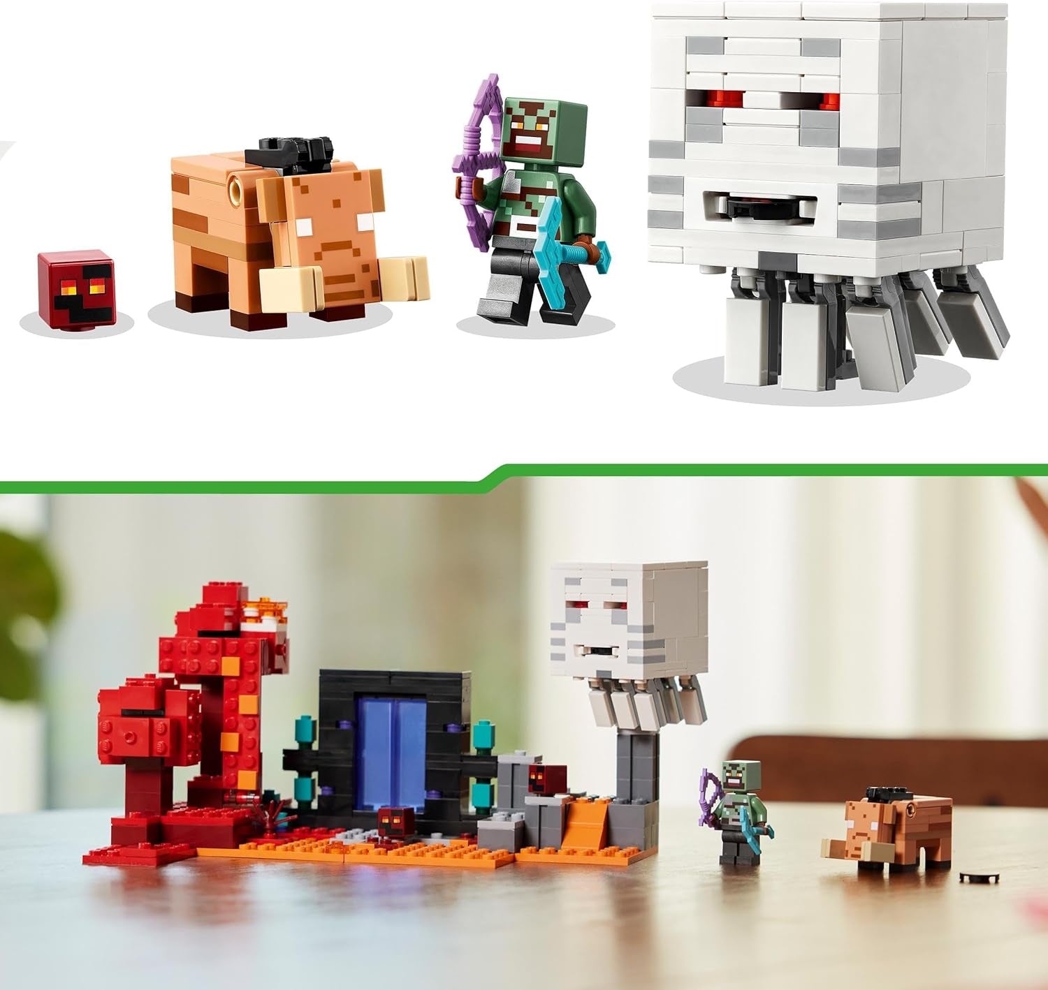 LEGO Minecraft baghold på Nether-portalen Nether-spillegetøj til børn med kampscener og legendariske figurer, inklusive spøgelsesgave til gamer drenge og piger 8 år gamle 21255 byggesæt Besuche den LEGO-Store