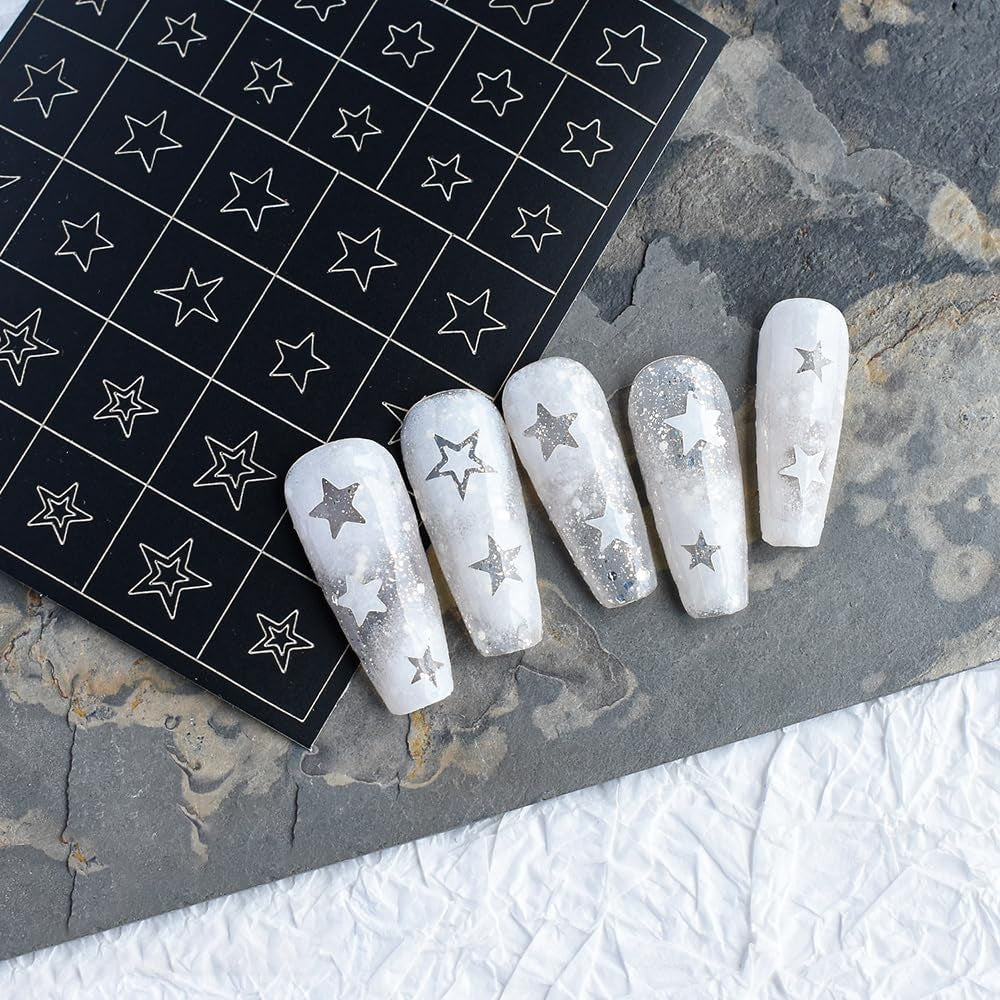 6 ark Airbrush-skabelon Nail Stickers, Butterfly Flame Stars Heart Stars Nail Stickers Printing Stencil Tool Nail Art Selvklæbende Stickers til Kvinder Nail Art Design Stickers