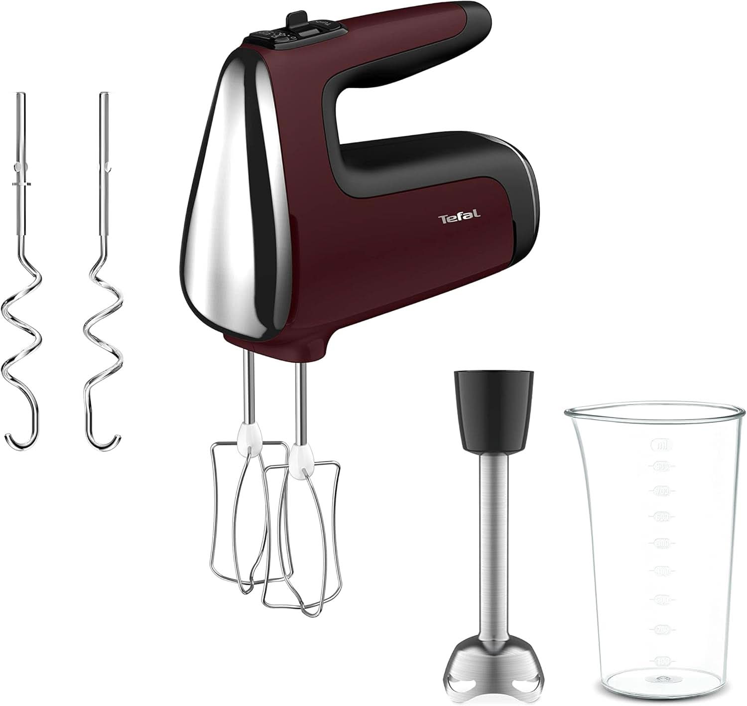 Tefal HT650E Power Mix Silence Håndmixer | 600 Watt | Variabel hastighedsregulator | Turbo-Und Auswurf-Funktion | Extreme Leisure Engine | Inkl. 2 Rührbesen Und 2 Knethaken | Grau Bucatarie Naty Shop Bundle Mit 2 Schneebesen Und Knethaken