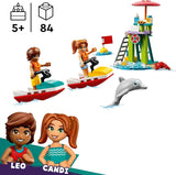 LEGO Friends livredder udsigtstårn med jetski, børnelegetøj, gaveidé til piger og drenge fra 5 år med 2 figurer og en delfin, jetski legetøj 42623 Byggesæt Besuche den LEGO-Store