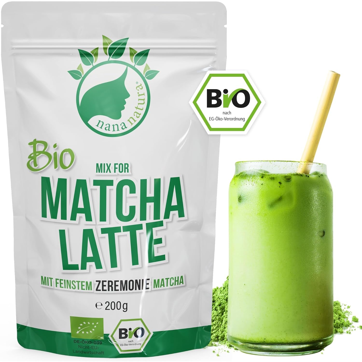 Nananatura'S Bio Matcha Latte Mix med 22% Ceremoniel Grade Green Tea Pulver fra Japan | For en enkel og lækker nydelse af te | Også velegnet til is og kager