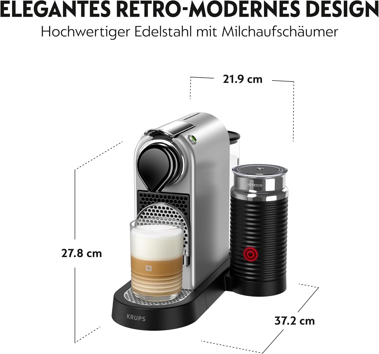 Espressomaskine med Nespresso kapsler XN761B Citiz&Milk | Automatisk standby-tilstand | 1260 watt | Vandbeholderkapacitet: 1 l | Pumpetryk: 19 bar | Sølv