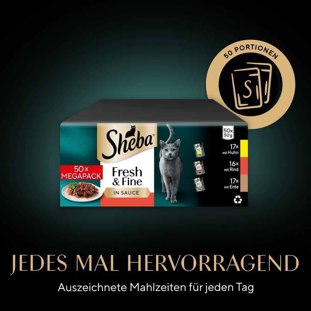 Sheba CATCARE pose våd frisk og fin (kød) stykker i sovs Voksen 50 g multipak standard