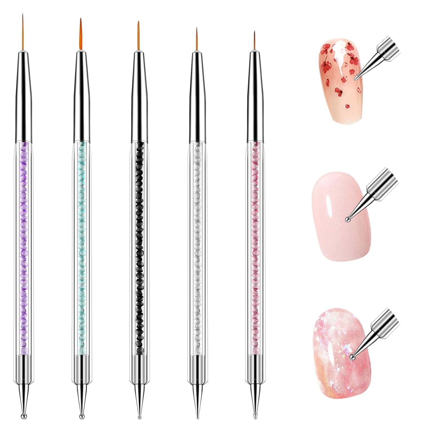5 Stück Nail Art Pinsel Sæt Dotting Tool Nailart Pinsel Nageldesign Dotting Pen Strass Professionel Acryl Feinmalerei Nail Art Design