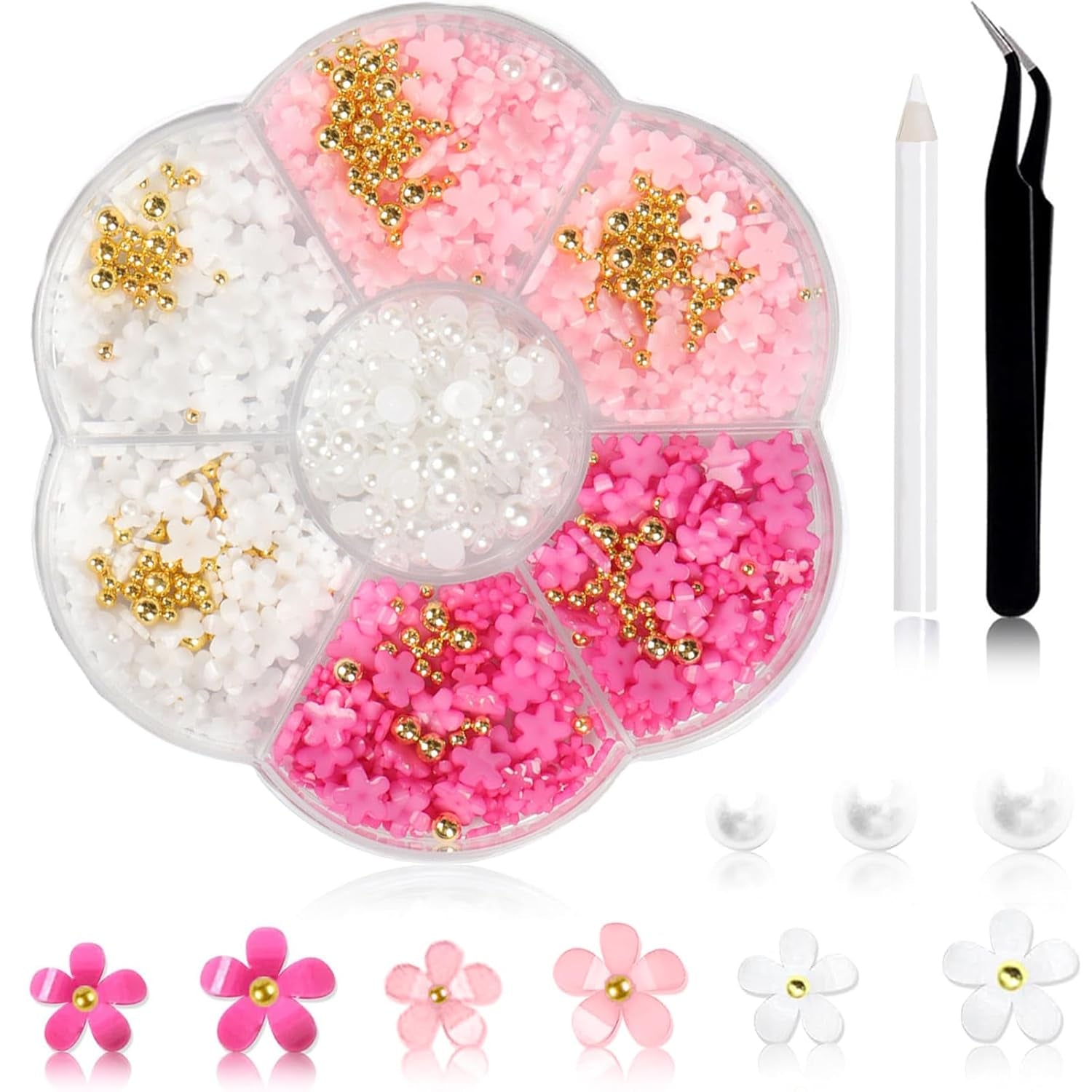 1 Karton Nail Art Charms, 3D Flowers Nagelkunst Charms, Acryl Blumen Nagel Strass Mit Ornamenten, Nagel Edelsteine, Nagel Zubehör Für Mädchen, Nagelkunst Dekoration, DIY Håndværk Nail Design