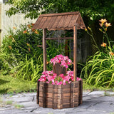 Træfontæne 56x56x114cm med tag, Ønskebrønd, Havedekoration, Urtepotter, Dekorativ springvand, Urtepotter, Brun