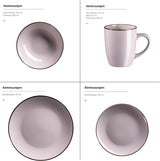 Moderne 6-personers porcelænssæt med messingkant, 24-delt kopformet kombinationsservice uden kant, lavendel