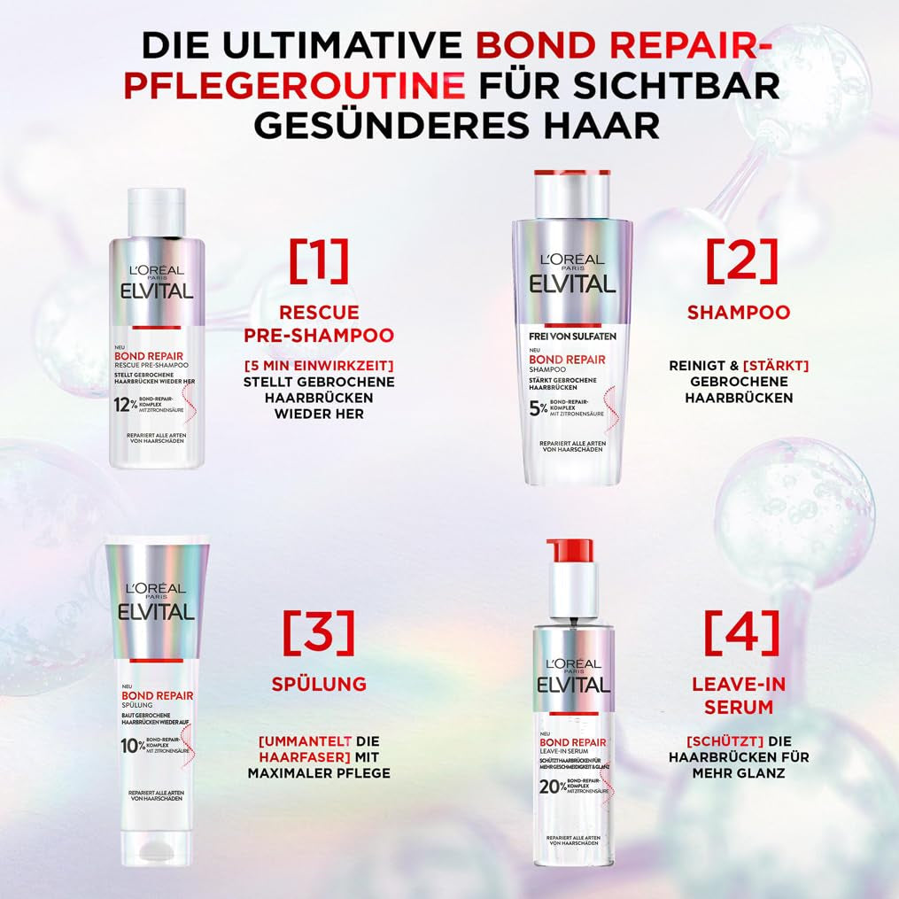 L'Oréal Paris Elvital Bond Repair Shampoo, skånsom rengøringsmiddel til hårreparation L'Oréal brusebad og bad